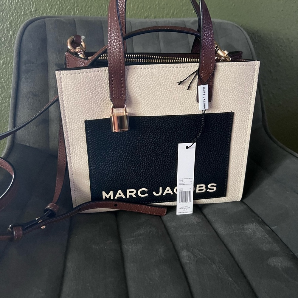Marc Jacobs Two-Tone Pebbled Leather Satchel in Cream, Black & Brown